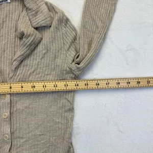 Reformation Tan Ribbed Knit Button Front‎ Cardigan Collared Long Sleeve XS thumbnail 4