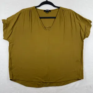 Madewell Womens Central Shirt Short Sleeve V-Neck Button Back Olive‎ Green Small thumbnail 1