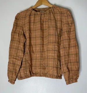 ROOLEE Harvest Plaid Check Modest Prairie Long Sleeve Linen Top Small‎ thumbnail 1