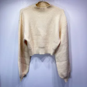 Ivory Cream Oversized Cropped Slouchy Sweater Mock Funnel Neck NEW Large thumbnail 5