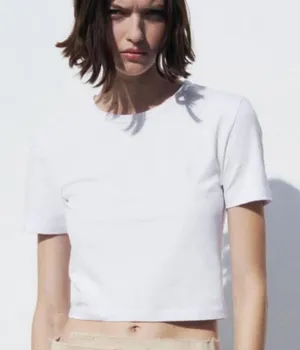 Zara White Crop T-Shirt thumbnail 1