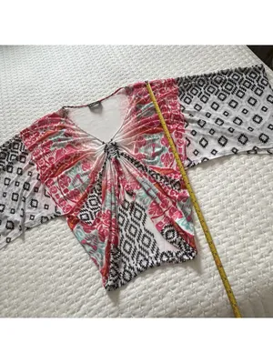 Bebe Boho Ikat Southwestern Kimono Mesh Festival Top V-Neck Ruched S Small thumbnail 4