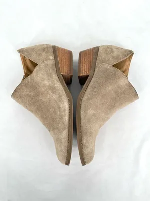 Lucky Brand Fenley Taupe Suede Side Zip Stacked Block Heel Ankle Booties 8M thumbnail 3