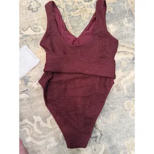 Montce Maroon Crochet Kim One-Piece Belted Swimsuit XL NEW thumbnail 6