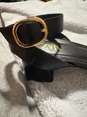 EUC Zara Black Square-Toe Ankle-Strap Heels with Block Heel Size 40 thumbnail 7