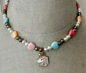 Pastel Heart Unicorn Beaded Necklace – Cute Kitsch Charm thumbnail 1