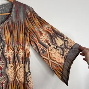 Energe World Wear Multicolor Abstract Boho Pattern Ethnic Tunic Lace Detail sz M thumbnail 9