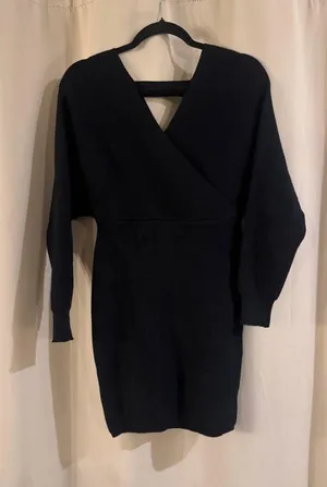 Black V-Neck Sweater Dress (No Brand) thumbnail 1
