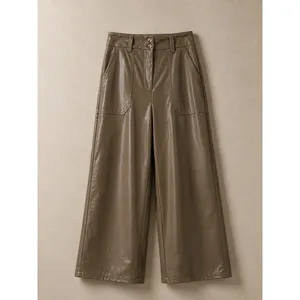 Maeve Anthropologie Women Pants 8 Brown Faux Leather Wide Leg High Rise Pocket thumbnail 2