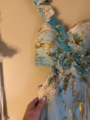 Mac Duggal Beaded One Shoulder Cut Out Gown Maxi Dress Turquoise Gold Size 6 thumbnail 4