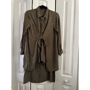 English Factory XS Olive Green Tie Front Long Sleeve Shirt Dress‎ Casual thumbnail 3