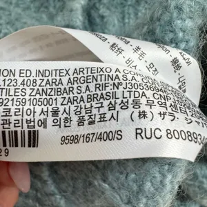 Zara Alpaca Blend Blue Ruffle Button Front Knit Puff Sleeve Sweater Size Small thumbnail 9