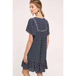 Anthropologie ONE SEPTEMBER Alpina Tunic Dress Embroidered Floral Ruffle X-Small thumbnail 6