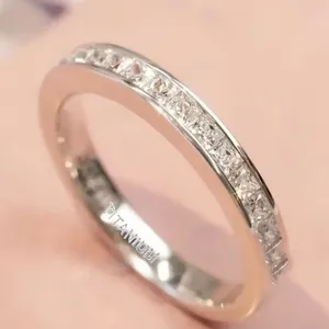 Women’s Luxury Collection Titanium Steel Cubic Zirconia Diamonds 4mm Band 7 thumbnail 1
