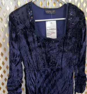 Lola P. Midnight indigo velvet vintage gown flared bottom formal dress prom wedd thumbnail 1