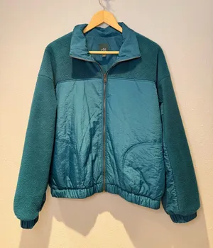 Wild Fable Teal Blue Nylon Colorblock Zip Up Jacket Mock Neck Size Medium thumbnail 1
