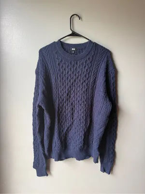 Uniqlo Navy Blue Cable Knit Crewneck Sweater Size XL thumbnail 2