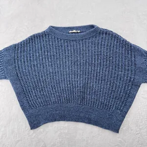Blue Loose Knit Cropped Sweater 100% Cotton Lincoln Outfitters Medium Cottage thumbnail 3