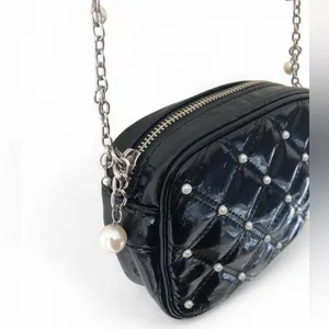 White House Black Market women’s Black Quilted Crossbody Bag with Pearl Accents thumbnail 4