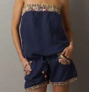 Miss Me• Blue  Embroidered Romper thumbnail 1
