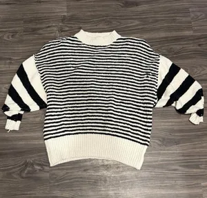 Ces Femme Striped Sweater Women’s Medium Black White Knit Pullover Fall Cozy thumbnail 1