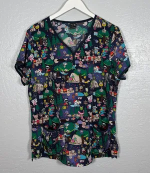 Koi Tokidoki Women L Summer Camp Eve Scrub Top Shirt Stretch Pockets Nursing thumbnail 1