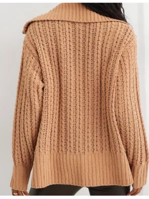 Aerie Cable Car Knit Quarter Zip Pullover Sweater Warm Camel size Medium $98 thumbnail 2