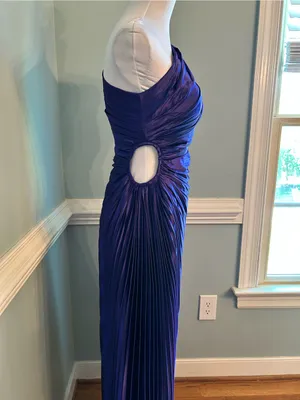 One-Shoulder Pleated Evening Gown in purple size 4 thumbnail 2