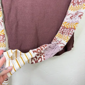 Free People We The Free Chocolate Combo All In Cuff Waffle Stitch Knit Top XS thumbnail 5