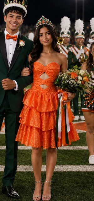 Boutique #25-4 Vibrant Orange sweetheart A line three ruffle tier silver dot-Size 0 (XS) thumbnail 1