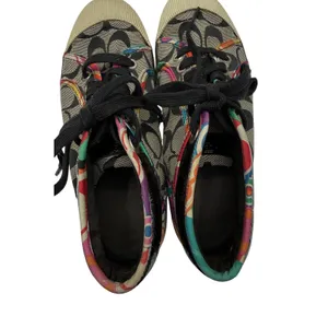 Coach Zoe Poppy Signature High‎ Top Sneakers 7B Black Gray Multi Monogram Y2K thumbnail 10