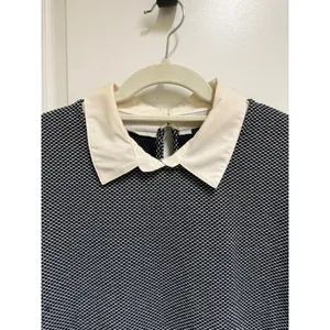 Ann Taylor Top‎ Womens S Navy White Layered Collared Mixed Media Blouse thumbnail 3