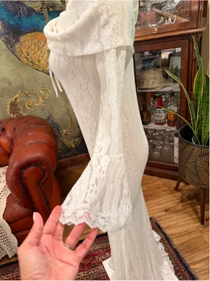 White Lace Off Shoulder Maxi Dress Bell Sleeve Wedding Bridal Slit Boho Medium thumbnail 4