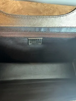 Stuart Weitzman Vintage Bronze Patent Leather Frame Bag Crossbody Clutch thumbnail 7