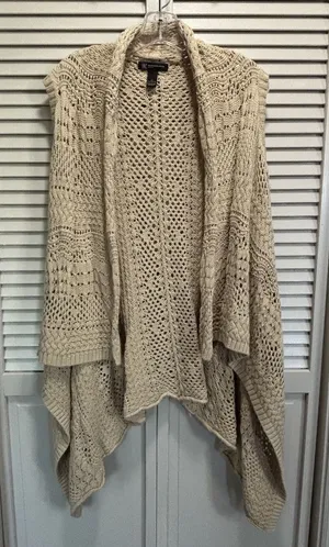 INC Beige Open Knit Shawl Neck Open Cardigan Sleeveless Size 1X Boho thumbnail 1