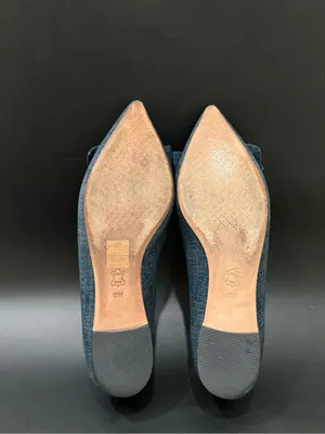 TORY BURCH Rosalind Navy Blue Denim Print Textured Suede Ballet Flats Size 8M thumbnail 9