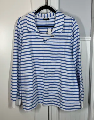 Talbots Breton Stripe Collar Sweatshirt‎ Nautical Preppy Coastal Resortwear 3X thumbnail 1