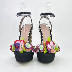 Betsey Johnson Carra Platform Heels Size 9 Black Floral Striped Cocktail Sandals thumbnail 2