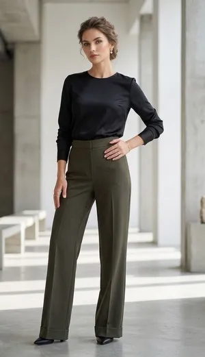 H&M Women’s High-Waisted Wide-Leg Crepe Trousers Size 4 thumbnail 1