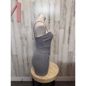 Windsor Glitter Mini Bodycon Dress Womens Medium Silver Grey Ruched Spaghetti St thumbnail 7