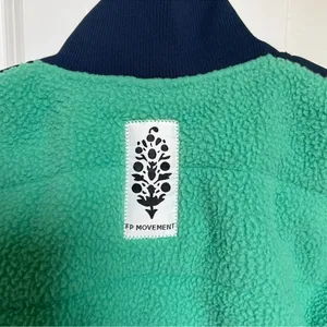 Free People FP Movement Fleece Sherpa Scrunchy Pippa Jacket - Green & Navy - XS thumbnail 6