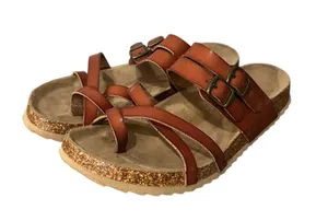 Björndal Sami Cognac Brown Strappy Cork Arch Support Slip on Sandals Sz 7 thumbnail 1