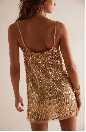 Free People Gold Slip Dress Sequin Mini thumbnail 2