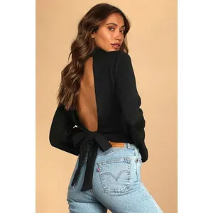✨Lulus Baby Got Backless Black Mock Neck Tie-Back Sz Medium Sweater✨ thumbnail 2