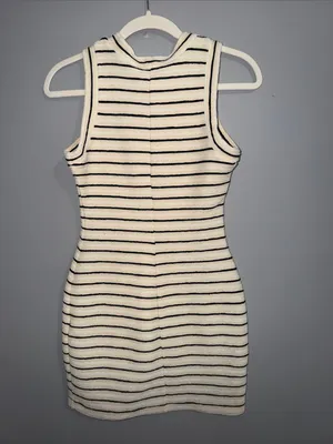 Amanda Uprichard Cream & Black Striped Sleeveless Knit Dress thumbnail 9