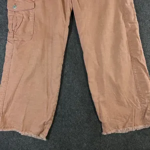 Hei Hei Anthropologie Pink Cargo Pants Wide Leg Frayed Hem Tencel Linen Size 28 thumbnail 9
