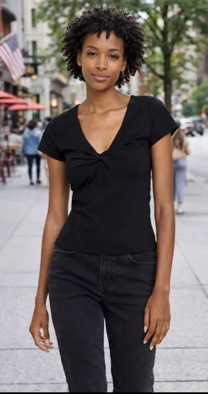 Old Navy Black Twist-Front V-Neck Short Sleeve Top thumbnail 1