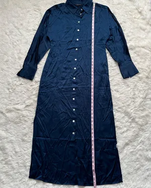 Dress Satin Button-Front Midi Classic Indigo 8 NWT New thumbnail 13
