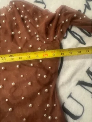 cropped top with pearls and long sleeves; pearl-embellished Sz L thumbnail 4
