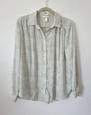 H&M Polka Dot Spotted Blouse Top White Black Twee Office Preppy Effortless M 10 thumbnail 1